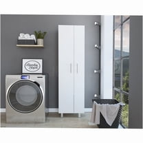 JERFIT 71.3 Inch Tall White Freestanding Broom Closet with 5 Adjustable Shelves, Double Door Storage Cabinet for Kitchen & Utility Room Organization