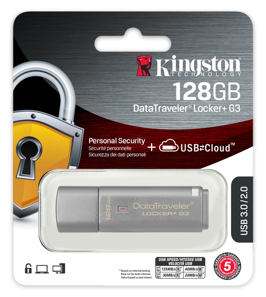 Kingston DataTraveler Locker+ G3 128GB Encrypted USB 3.0 (DTLPG3/128GB) - image 3 of 5