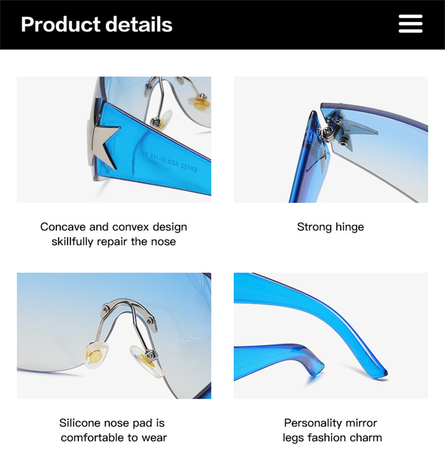 2023 Trendy Rimless Y2K Sunglasses for Women Men Mirror Shield