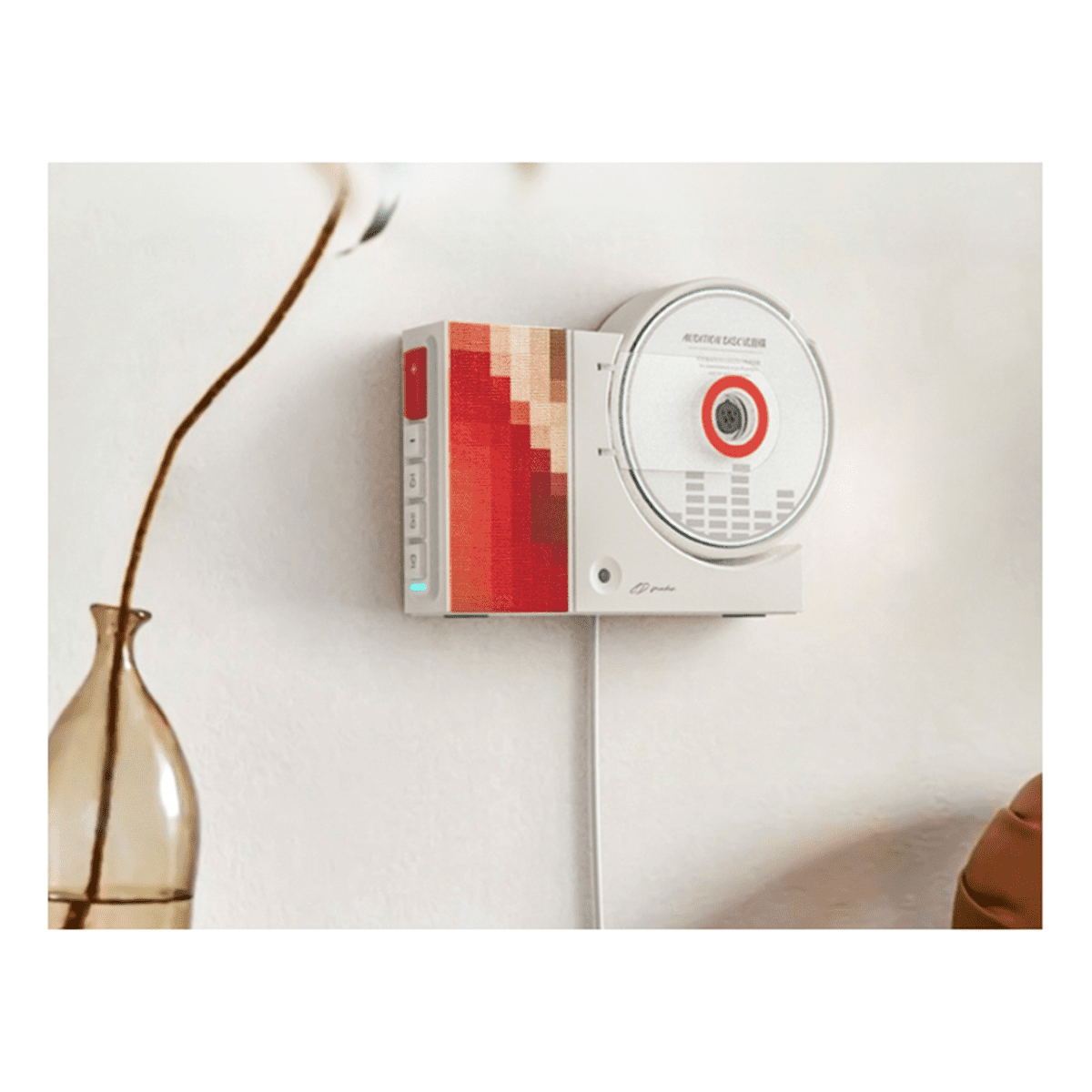 Wall Mounted CD Music Player Remote Control Home Audio Speaker USB Bluetooth-Compatible AUX Input CD Music Player Red,1 * CD player 1 * Remote control (without 2 AAA batteries),Red
