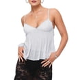 thumbnail image 2 of Women Y2k Babydoll Tank Tops Lace Trim V Neck Crop Spaghetti Strap Top Summer Cute Flowy Shirts White L, 2 of 8