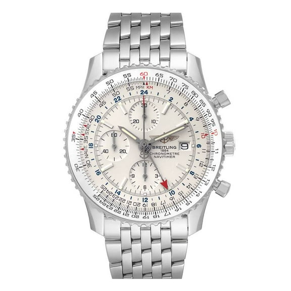 Pre-Owned Breitling Navitimer World GMT A24322 Silver Dial Steel Mens Watch