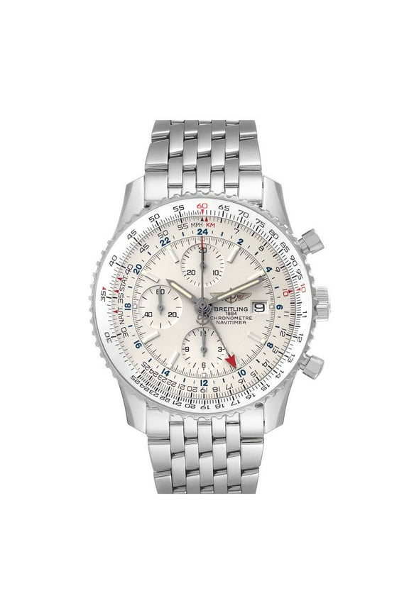 Pre-Owned Breitling Navitimer World GMT A24322 Silver Dial Steel Mens Watch