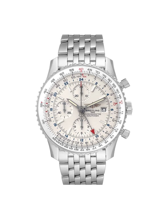 Pre-Owned Breitling Navitimer World GMT A24322 Silver Dial Steel Mens Watch