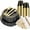 Clear Black, variant on 175PCS Gold Plastic Plates for 25 Guests, Disposable Dinnerware Sets Include 50 Gold Rim Plastic Plates, 25 Silverwares, 25 Cups, and 25 Pre Rolled Napkins for Party, Wedding and Graduation