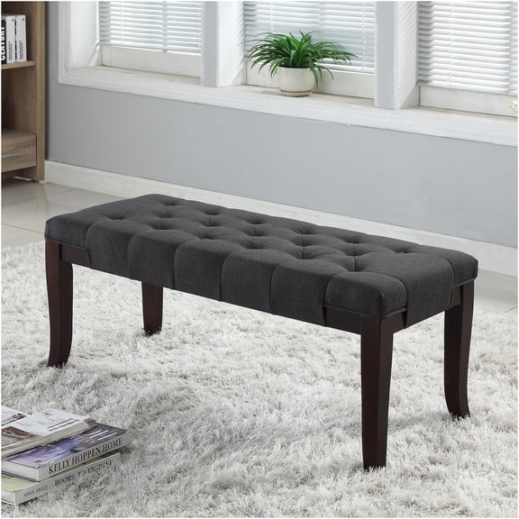 JERFIT Linon Tufted Bench Fabric Gray