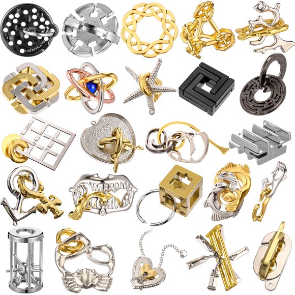 Yilloog 24 Pcs Metal Brain Teaser Puzzles Assortment for Adults Difficult Magic Puzzles Highly Hard Brain Games Iq Logic Test Disentanglement Game for Classroom Mind