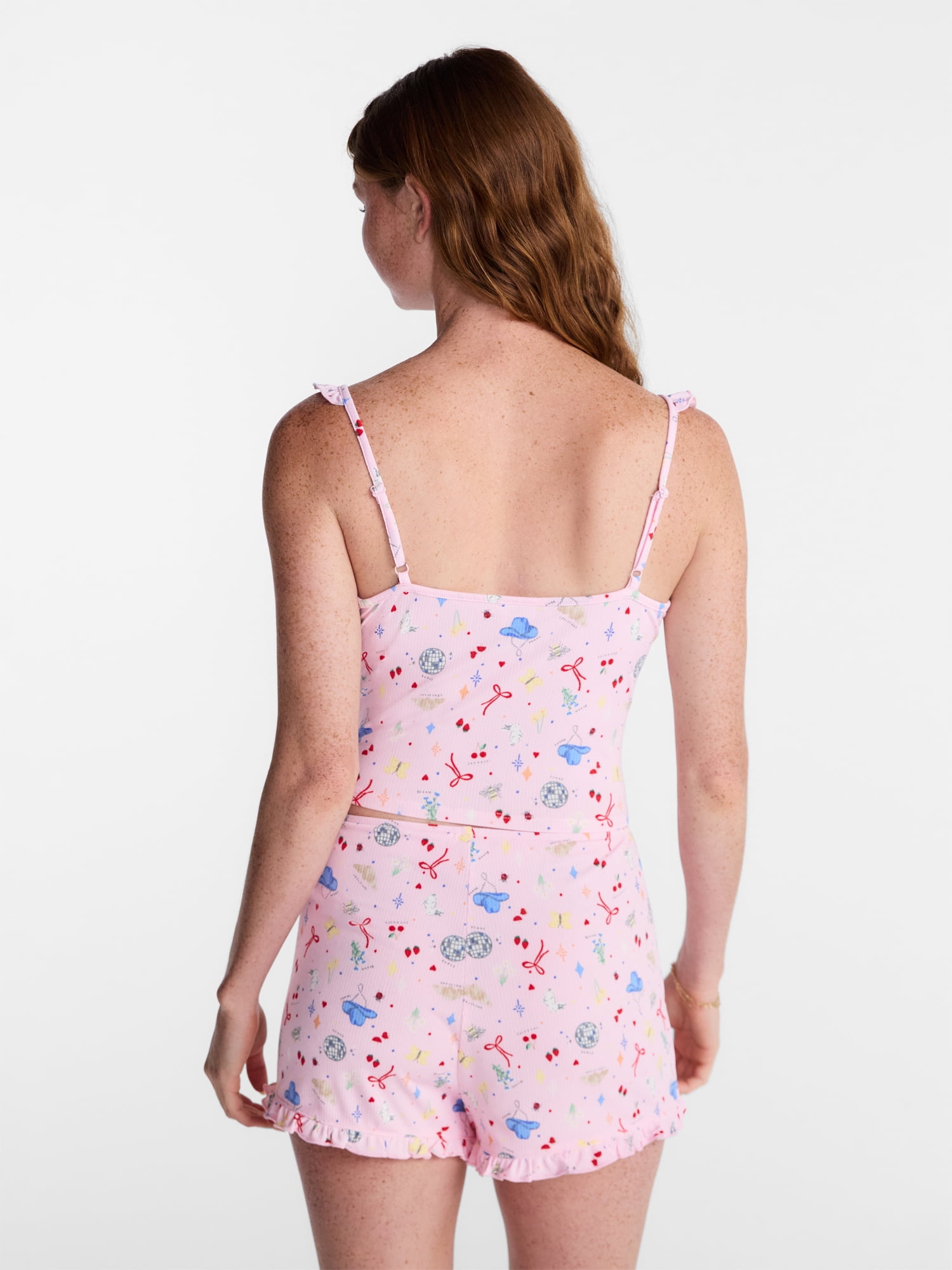 No Boundaries Ruffle Tank Top and Shorts Sleep Set, 2-Piece, Women's XS-XXL