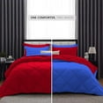 thumbnail image 3 of D.N.G. BEDDINGS 5 Piece Luxury Reversible Diamond Pattern Comforter Set Premium Super Soft, All Season 800 TC, 100% Egyptian Cotton King/California King Size Red-Royal Blue Color, 3 of 7