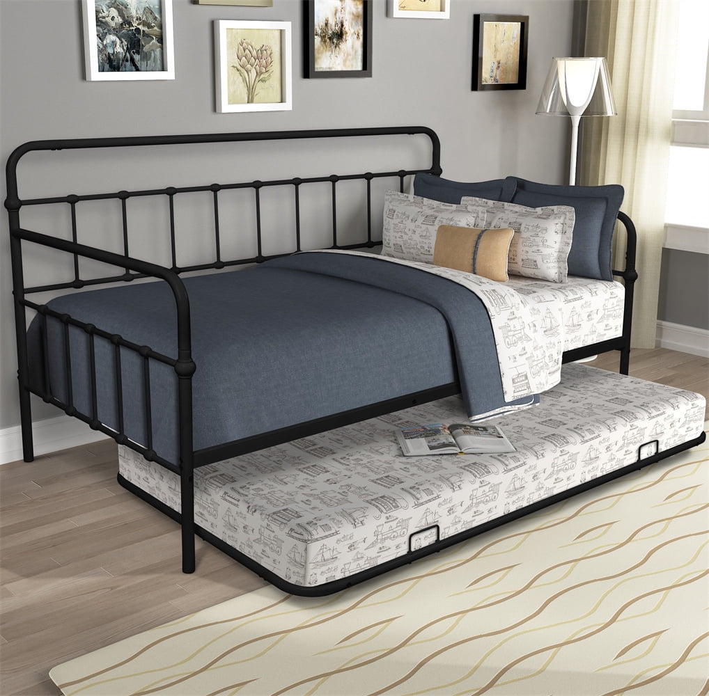 Black Twin Size Daybed, Twin Metal Daybed Frame with Pull out Bed