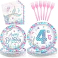 thumbnail image 2 of PYYNA-96Pcs 4th Mermaid Birthday Party Decorations Pink Blue Mermaid 4th Birthday Plates and Napkins Disposable Little Mermaids Tableware Set for Girls 4 Year Old Mermaids Party Supplies, Serves 24, 2 of 3