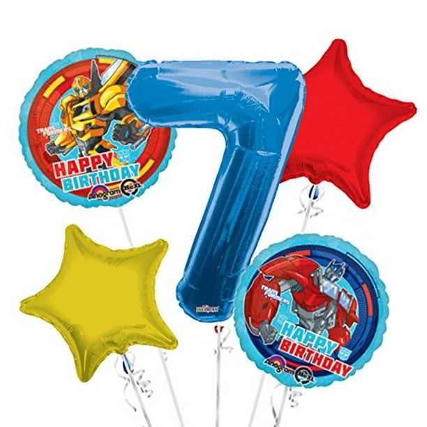 Transformers Happy Birthday Balloon Bouquet 7th Birthday 5 pcs Party