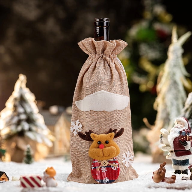 Décoration Maison 1Pcs Sac à Vin de Noël - Tissu avec Cordon - Sac à Bouteille Réutilisable - Décoration de Fête de Vacances Amélioration de la Maison