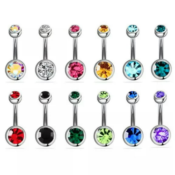 GKNET 14G Belly Button Rings Colorful Crystal Double Gem Navel Piercing Body Jewel-D 12Pcs