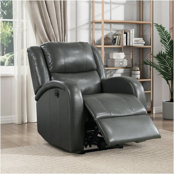 JERFIT Modern Power Recliner Chair with Push-Button Control, Plush Gray Faux Leather Reclining Chair for Living Room, Ergonomic Single Recliner Sofa Chair