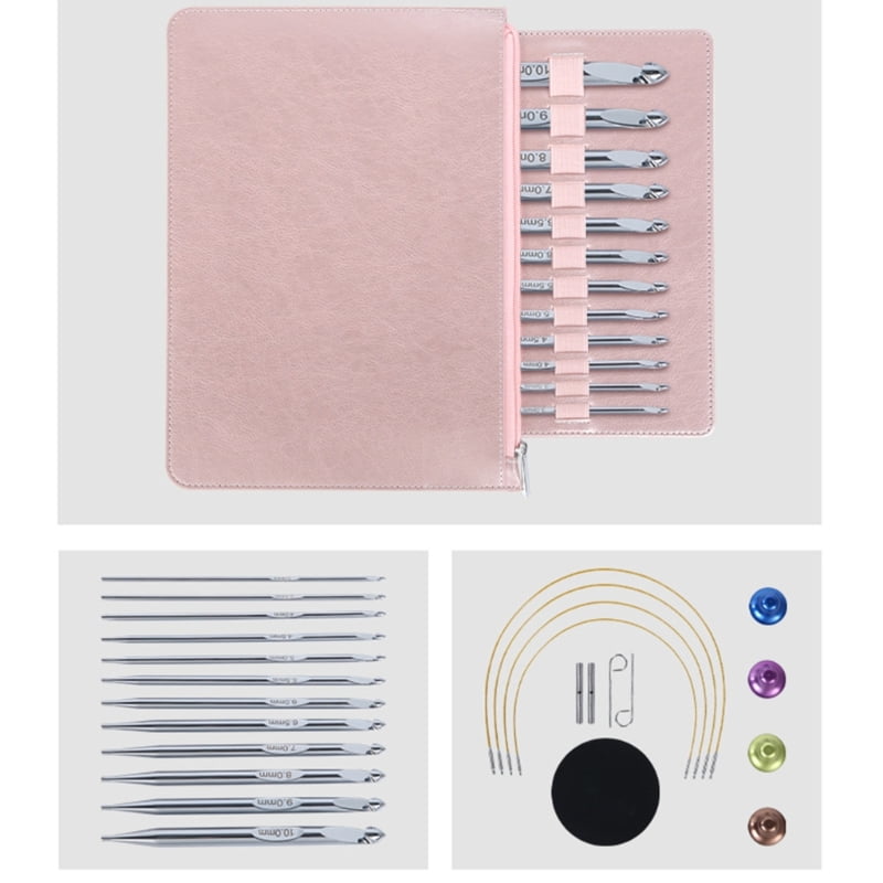 Zecic Aluminum Tunisian Crochet Hook Needle with Case for Knitting Weaving