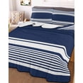 thumbnail image 3 of Quilts Twin-XL Size Bedding Set, Farmhouse Navy Blue Lightweight Quilted Comforter, Farmhouse Blue Line Striped Soft Reversible Bedspread Coverlet with Pillow Covers for All Season, 68" x 98", 3 of 7