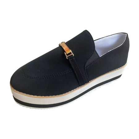 

GNEIKDEING Ladies Shoes Solid Color Low Top Platform Platform Heel Slip On Casual Shoes Gift on Clearance