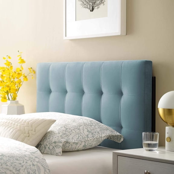 Lily Biscuit Tufted Full Performance Velvet Headboard, Light Blue