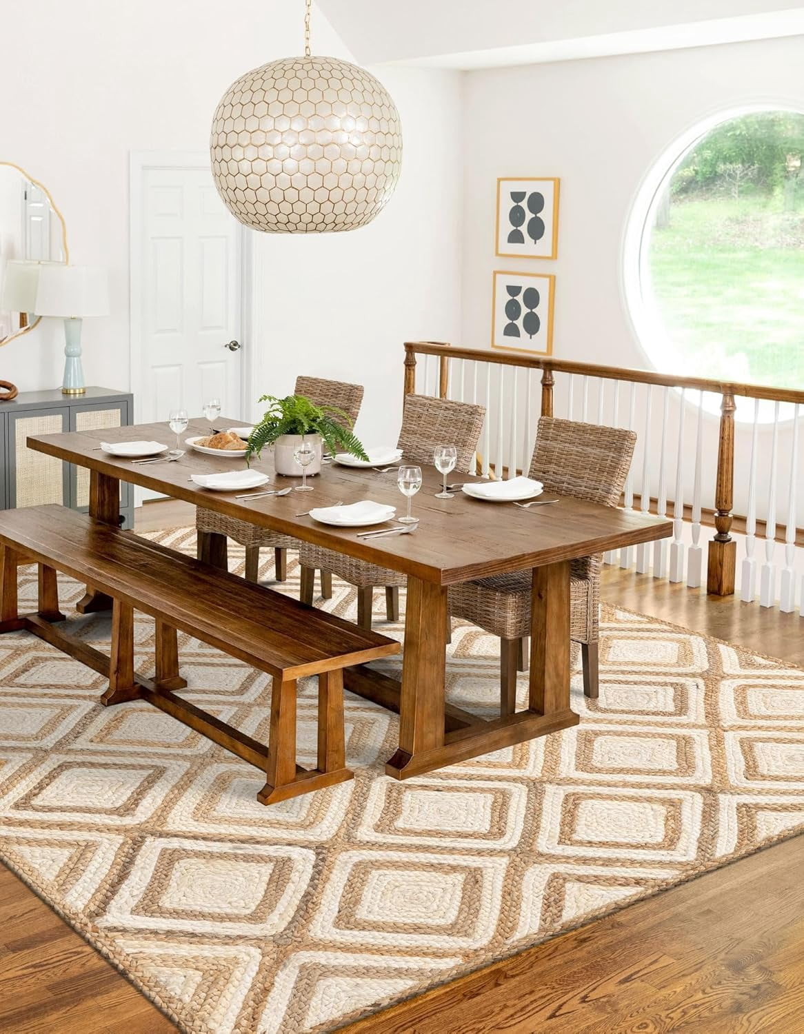 Indian Handmade Braided Natural Jute with White Box Rectangular Design Area Rug 10 x 14 Feet (304 cm x 427 cm), Home Decor Rugs