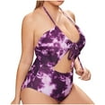 thumbnail image 2 of Women's Swimwear Plus Size Purple One Piece Under $10 Gradient Color Print Lacing Women's One-piece Swimsuit, 2 of 7