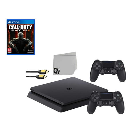 Sony 2215B PlayStation 4 Slim 1TB Gaming Console Black 2 Controller Included with Call Of Duty Black Ops 3 Game BOLT AXTION Bundle Used