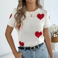 thumbnail image 4 of ZyeKqe Womens Short Sleeve Sweaters Heart Print Crewneck Pullover Knit Tops Lightweight Summer Tops, 4 of 8
