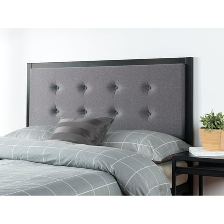 Zinus Barbara Button Tufted Grey Upholstered Metal Headboard, Multiple