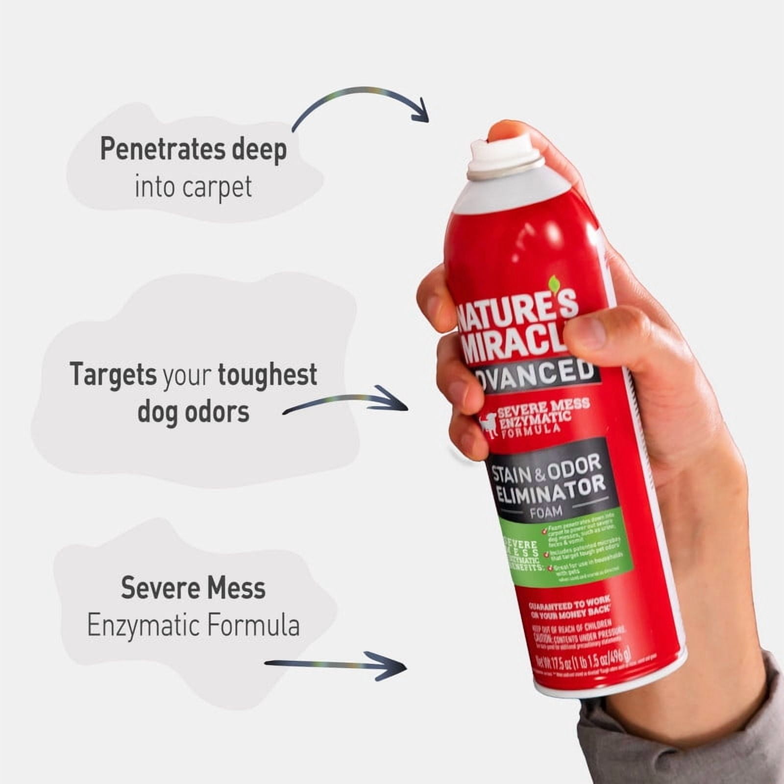 Nature’s Miracle Advanced Stain and Odor Eliminator Dog, 17.5 Ounces, Foam Aerosol, Fresh Scent, Severe Mess Enzymatic Formula For Tough Pet Messes