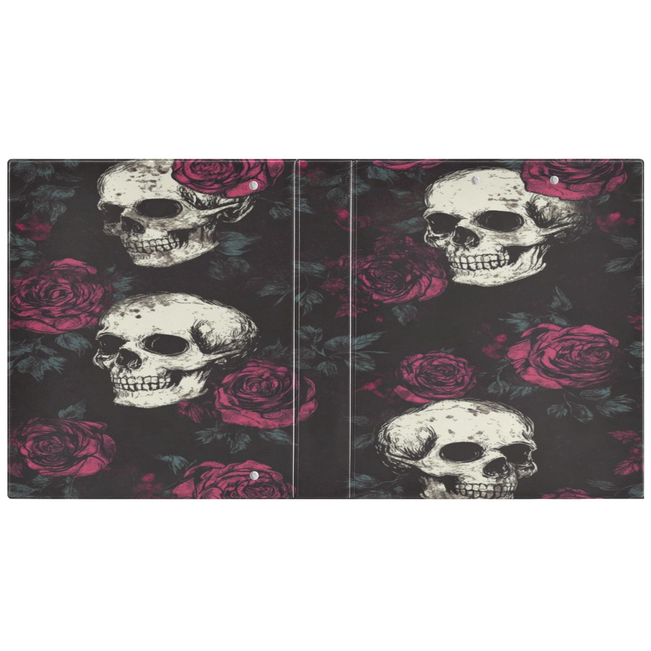 WOBOGO Skull Burgundy Roses Pattern File Folders Extra Large Capacity to Hold 200 Sheets of Documents Hard Shell Ring Binder for School Home Office