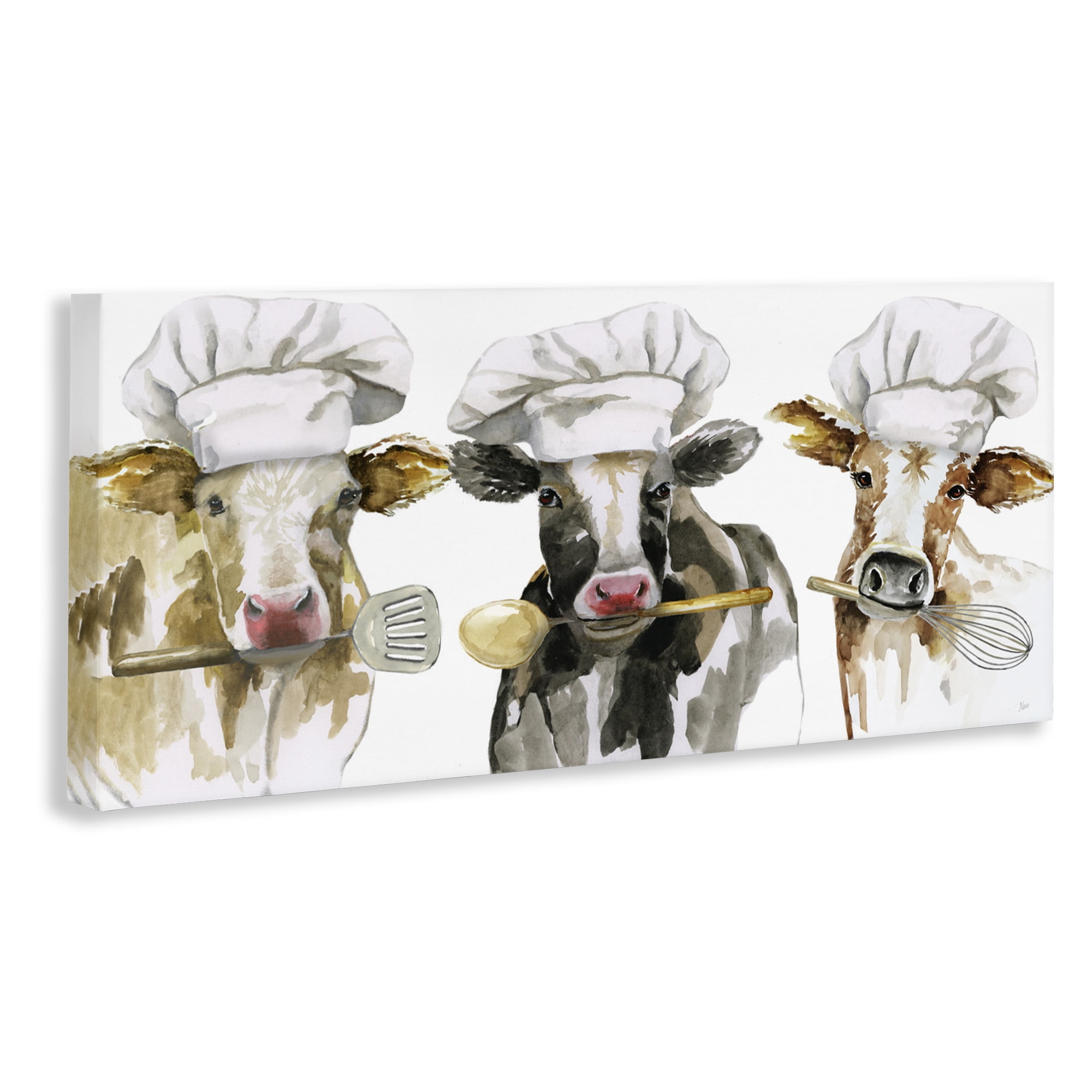 Stupell Industries Cow Chefs with Utensils Canvas Wall Art, design by Nan