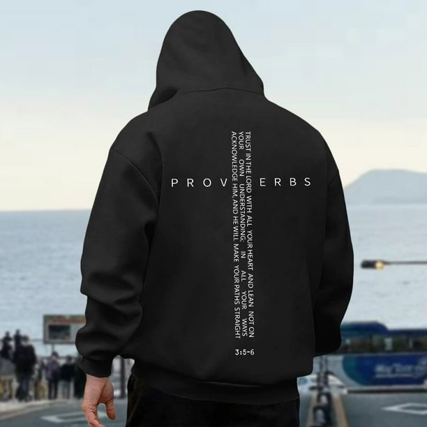 MHFRRA Sudadera con Capucha para Hombre, con Estampado Gráfico de Verso Retro, Media Cremallera, para Uso Informal Negro