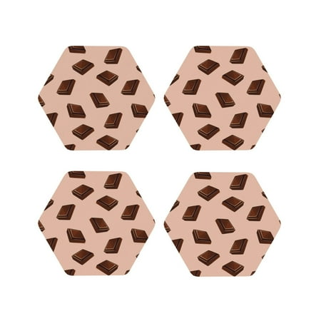 

Leather Coasters Set of 4 - Chocolate Chunk Brown Print Lightweight Non-Slip Drink Coasters for Desk Anti-Scalding Desk Cup Coasters for Office Table Decor Hexagon