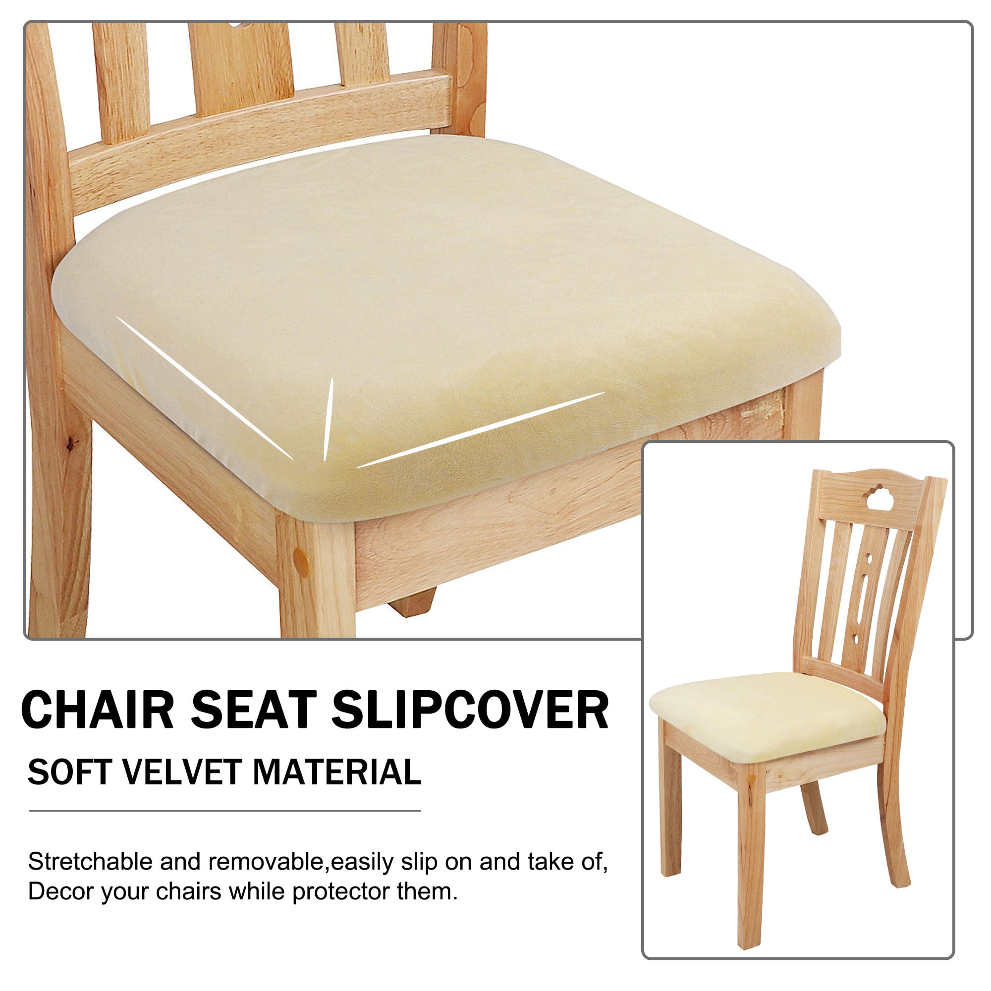 Unique Bargains 4Pcs Velvet Dinning Chair Seat Cover Elastic Stretchable Slipcovers Cream White