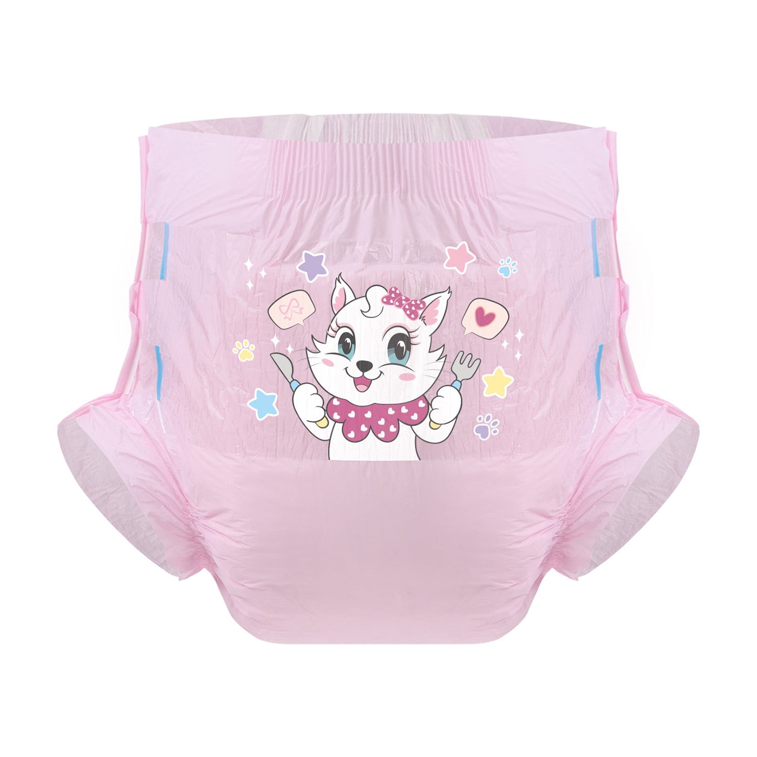 CutiePlusU Adult Diaper 3 Pieces, Adult Diapers Sample, Maximum Overnight Absorbency Pink Kitty Dinner Time(Medium 28"-38")