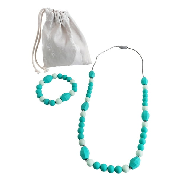 MOLA Collar y Pulsera mordedera sensorial Aqua Cuentas de silicón Grado alimenticio Mola BM/collar y pulsera/silicón/Aqua