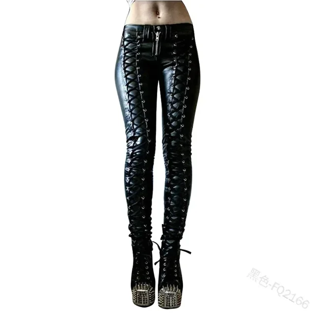 Disfraz de Steampunk para mujer, pantalones de pirata renacentistas medievales Retro, pantalones de lápiz con remaches de cuero y cordones, pantalones ajustados, ropa de calle