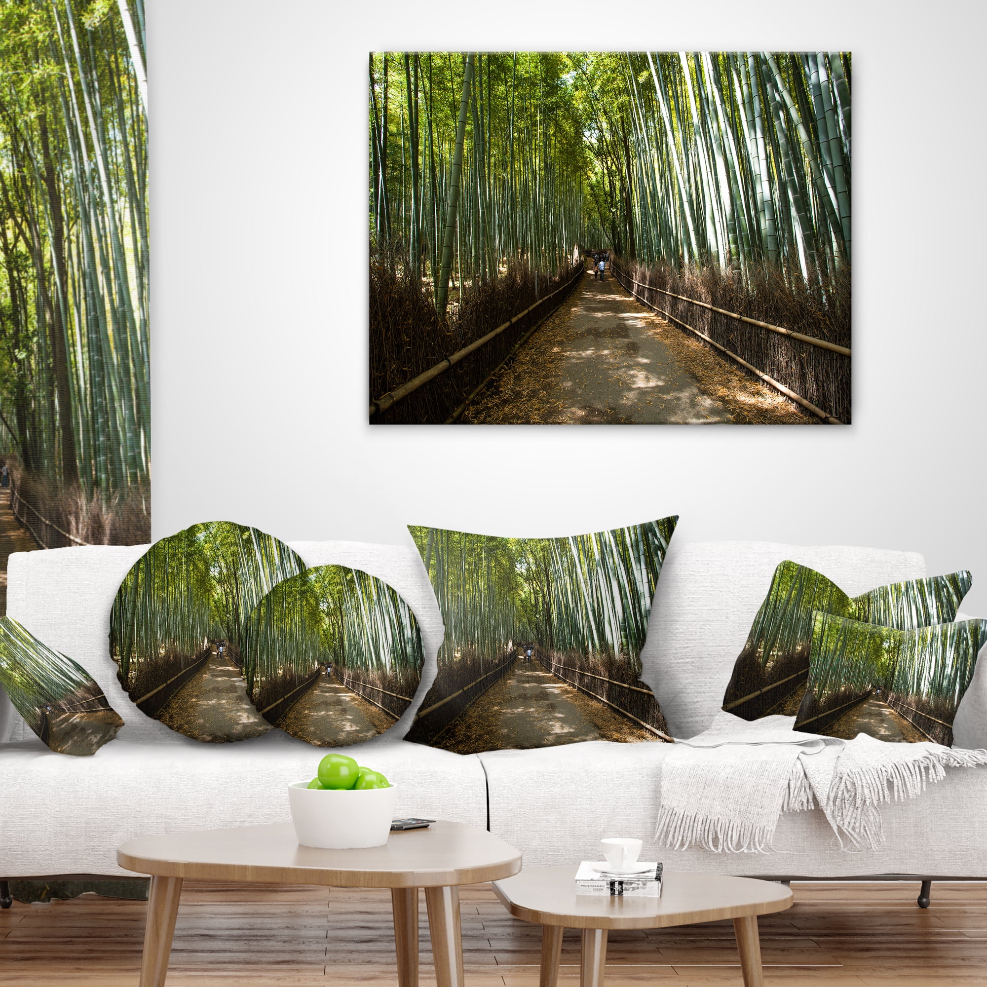 Designart Wide Pathway in Bamboo Forest - Forest Throw Pillow - 16x16