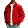 thumbnail image 2 of Bomber Jacket Men Zip Up Lightweight Corduroy Jackets Casual Stylish Fall Winter Coats Windbreaker Clothing with Pockets Red XL, 2 of 4