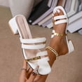 thumbnail image 2 of Women Slippers Chunky Heel Open Toe Slip-on Slides Women Footwear Beach Vacation Holiday Vintage FashionWhite 5.5, 2 of 10