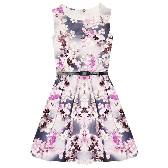 Girls Skater Dress Kids Floral Print Summer Party Dance Sun Dresses 7-13 Years