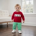 thumbnail image 6 of FAOWME Big Boys Outfits Long Sleeve Crew Neck Cute Car Embroidery Top And Plaid Pants Soft Comfortable Two Piece Sets For Autumn Winter Daily Wear Green 12-18 Months, 6 of 6
