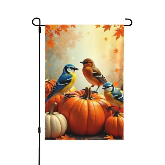 Autumn Birds Pumpkin Garden Flag Double Sided 12x18 Inch Fall Yard Decor Thanksgiving Outdoor Decoration Farmhouse Patio Banner