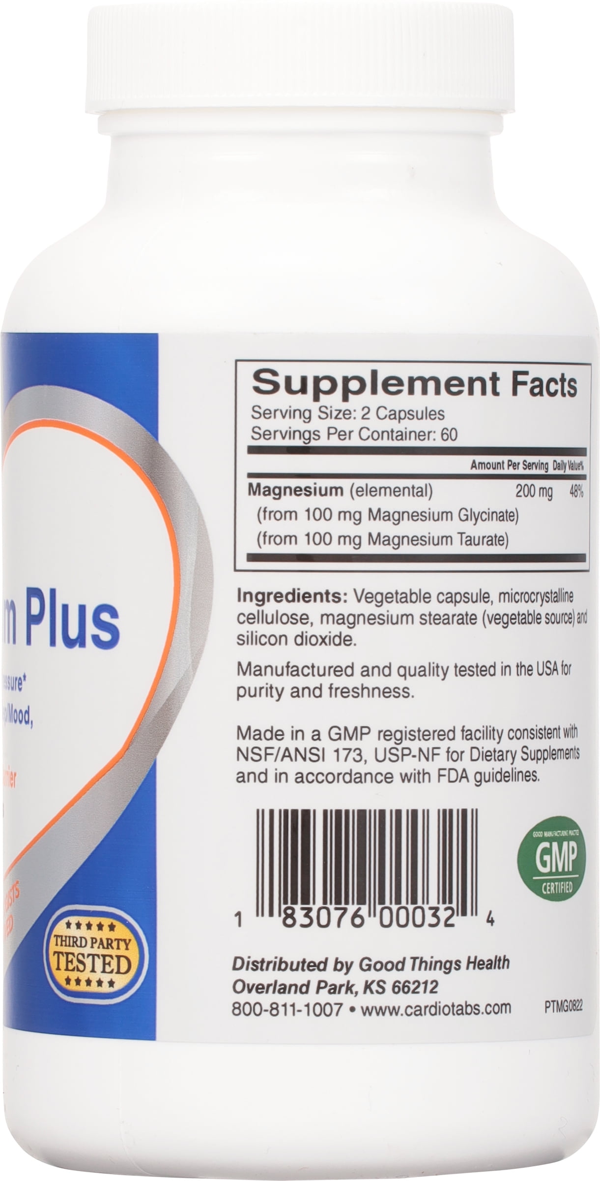 Cardiotabs Magnesium Plus – 200 mg of Magnesium Glycinate and Magnesium Taurate for Blood Pressure, Heart, Brain, Sleep & Mood Support – Highly Concentrated and Well