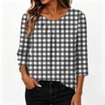thumbnail image 5 of Xdegoge Womens 3/4 Sleeve Tops and Blouses Casual Plaid Print Crewneck Pleated Tops Comfortable Fall Fashion Loose Daily Tees, 5 of 5