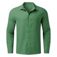 thumbnail image 5 of UVEASISHA Mens Long Sleeve Casual Cotton Linen Shirts Solid Loose Button Down Shirt for Men Big and Tall Lightweight Beach Shirts Summer Vacation Shirt Green 4XL, 5 of 6