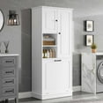 thumbnail image 4 of Tall Storage Cabinet Adjustable Shees, Large Flip-Out Basket & Enclosed Cabinets â Perfect for Bathroom, Living Room, or Office, MDF Material with Aluminum Alloy Handles, 4 of 11