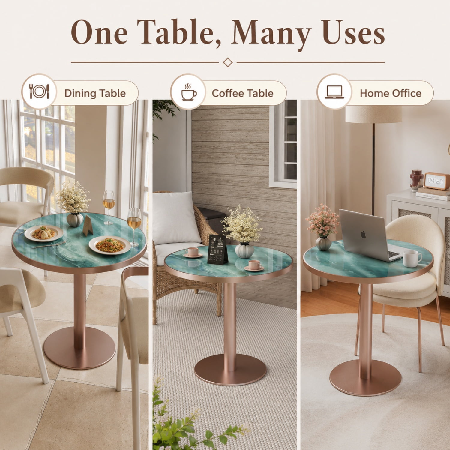 Miniyam 31.5 Inch Round Dining Table for 2 to 4, Sintered Stone Top, Tulip-Style Pedestal Kitchen Table, Green