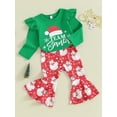 thumbnail image 3 of Wassery Little Girls Christmas Outfits Clothes 6M 1T 2T 3T 4T Kids Girls Long Sleeve Letter Hat Snowflake Print T-Shirts+Santa Print Flare Pants 2Pcs Christmas-themed Clothing for Toddler Girl, 3 of 9