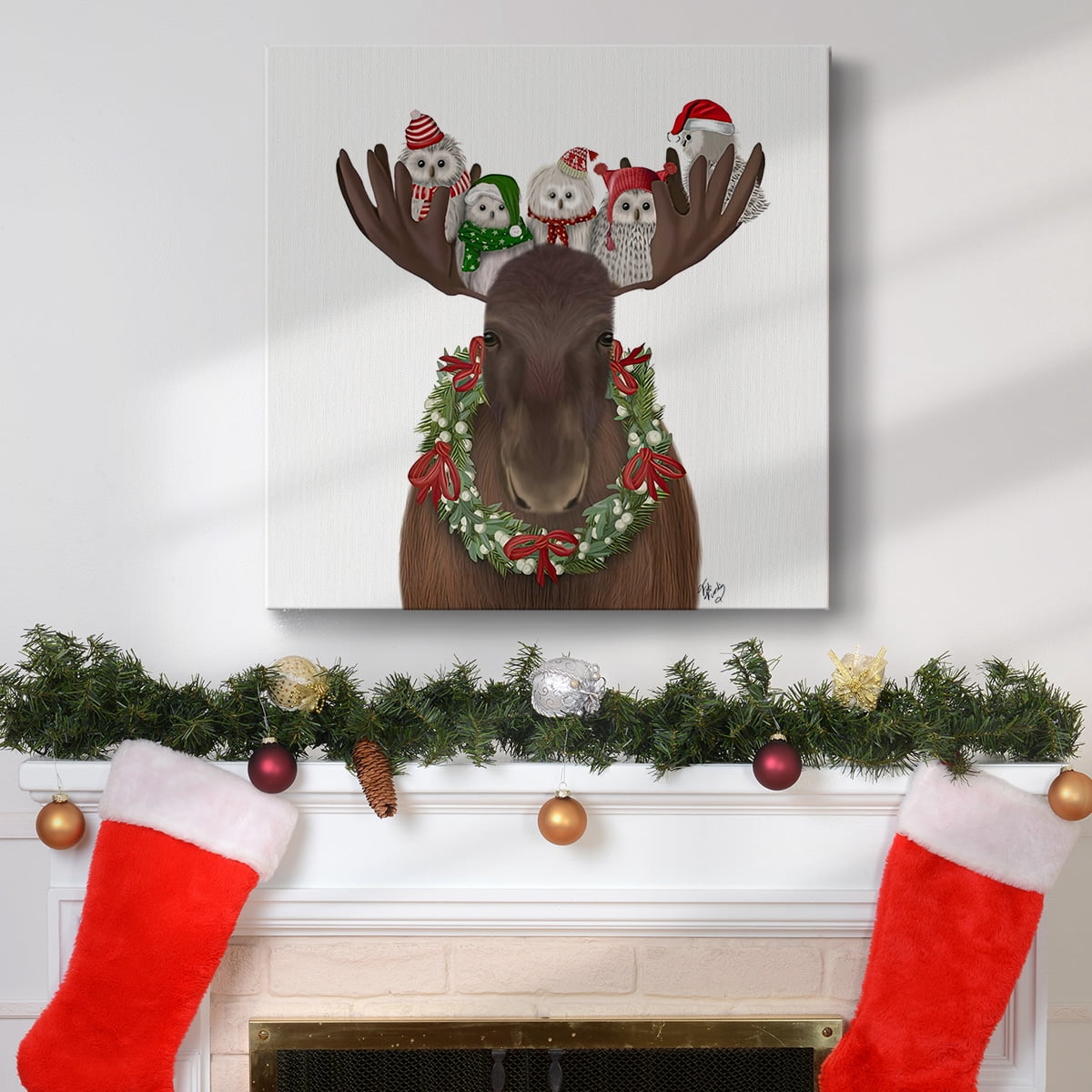 Christmas Moose and Christmas Owls Forward- Gallery Wrapped Canvas